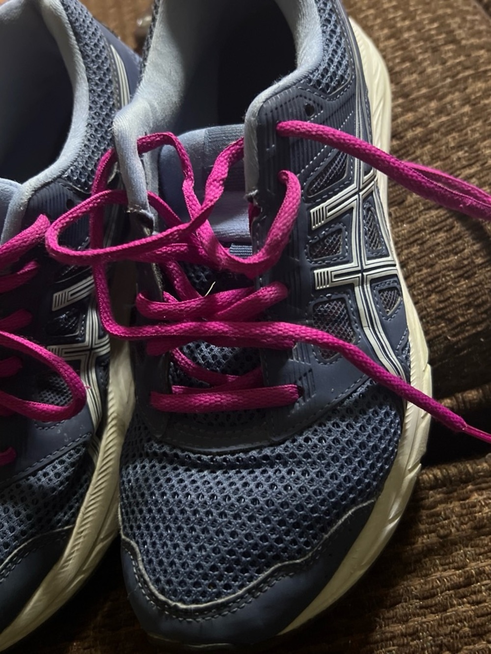 ASICS Women's Navy Athletic Sneakers with Hot Pink Laces